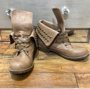 Tan Studded Combat Boots 8.5